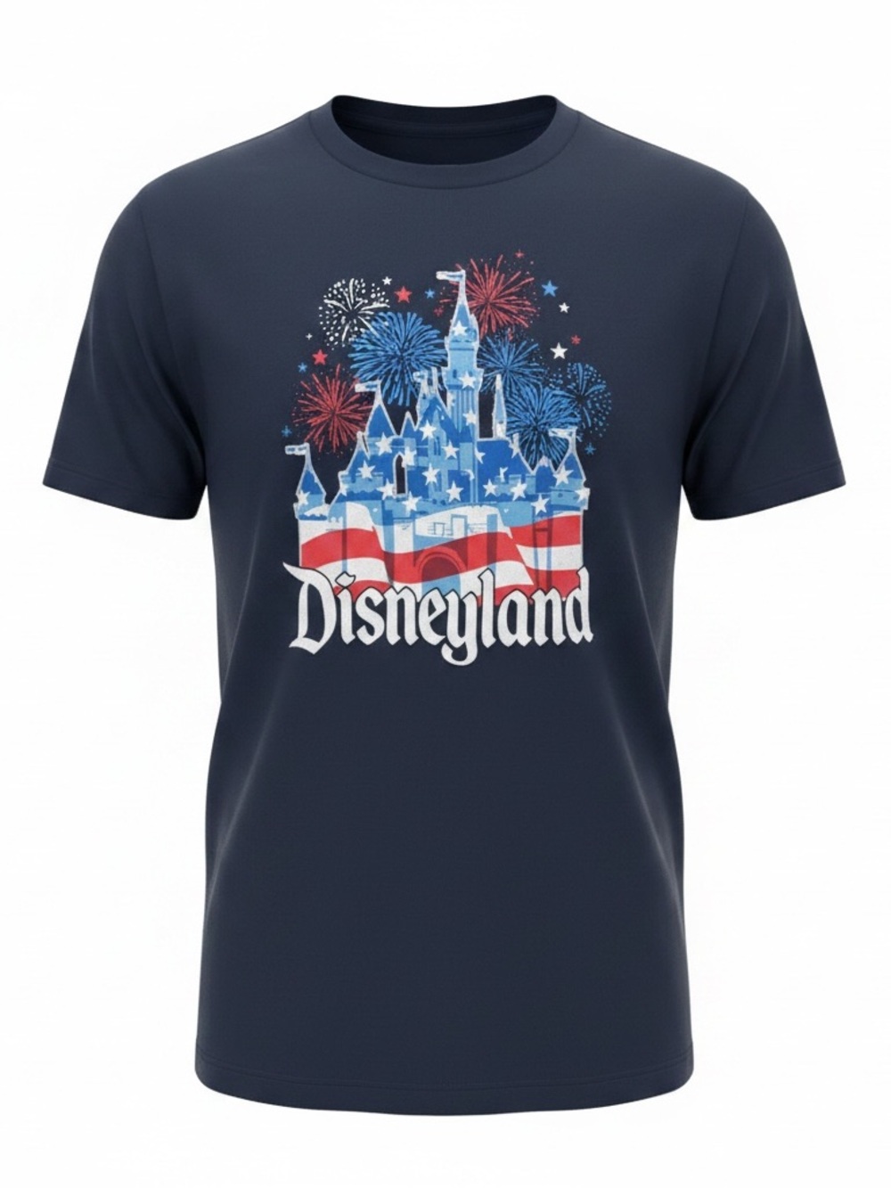 New Disney Disneyland Castle Fireworks Graphic Tee Shirt Women’s Small Navy Blue